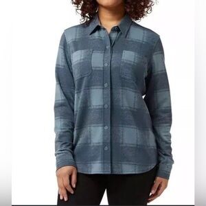 32 Degrees Heat Cozy Knit Button up Blue Plaid Shirt